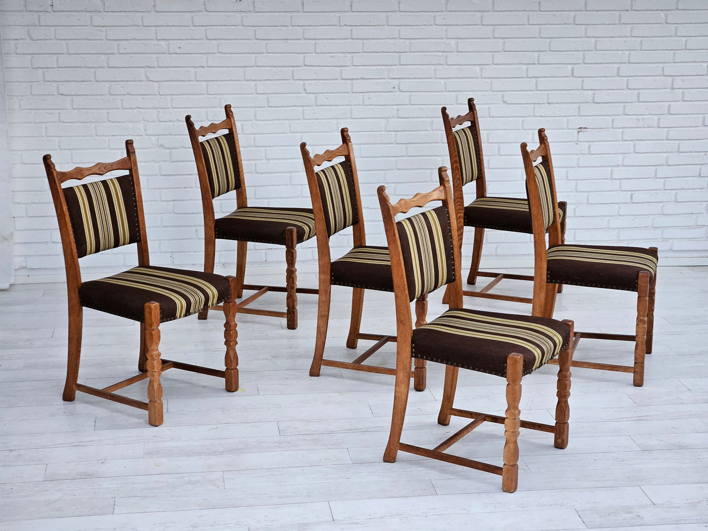 1970s, set 6 pcs of Danish dinning chairs, original good condition, oak wood.