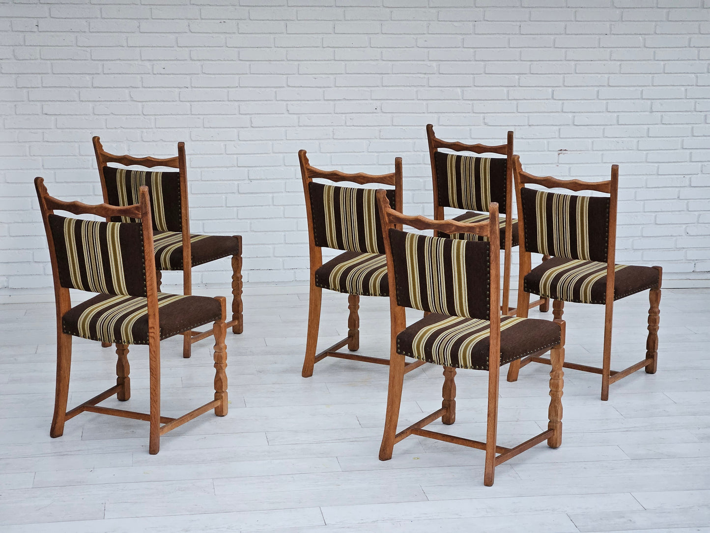 1970s, set 6 pcs of Danish dinning chairs, original good condition, oak wood.