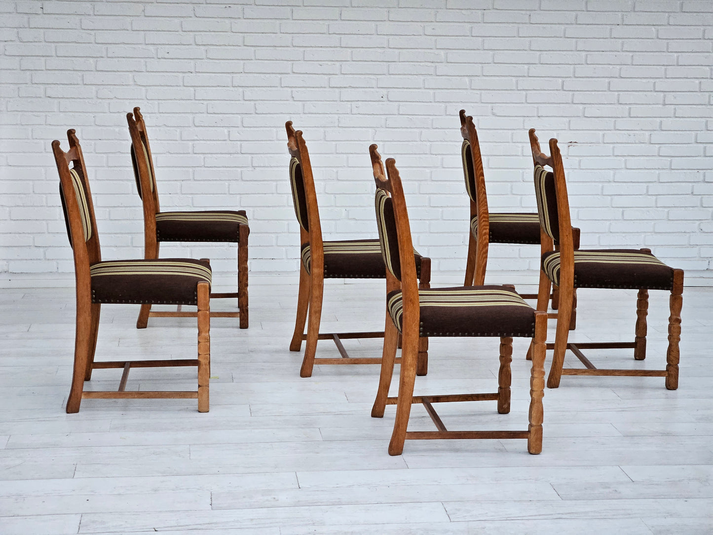 1970s, set 6 pcs of Danish dinning chairs, original good condition, oak wood.