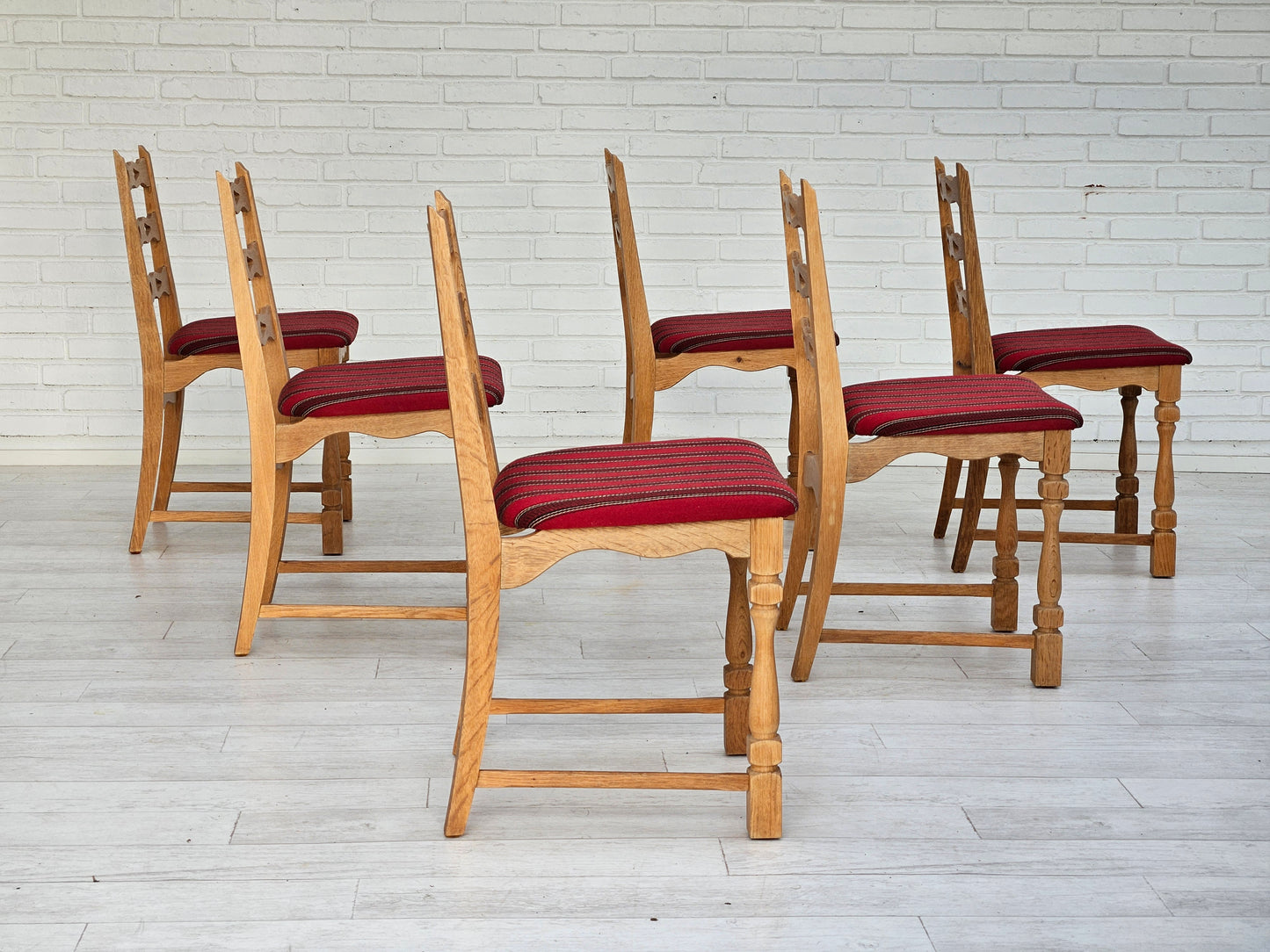 1970s, set 6 pcs of Danish dinning chairs, original good condition, furniture wool.