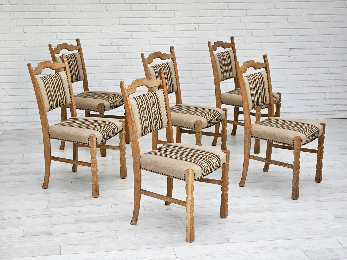 1970s, set 6 pcs of Danish dinning chairs, original good condition, oak wood.