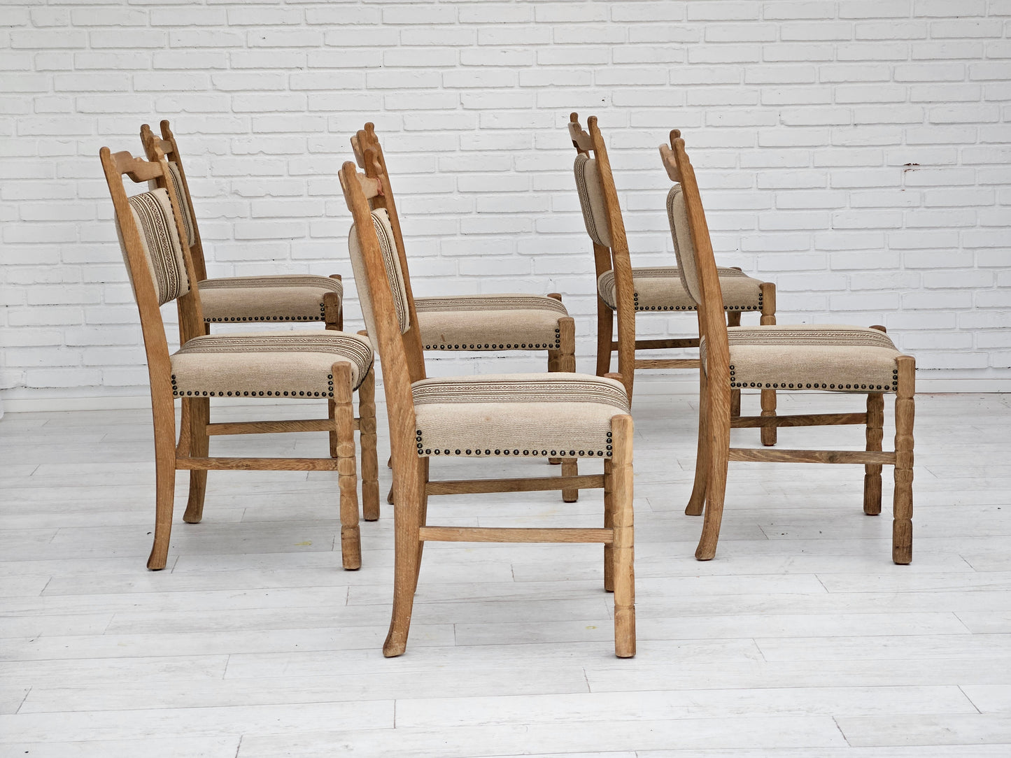 1970s, set 6 pcs of Danish dinning chairs, original good condition, oak wood.