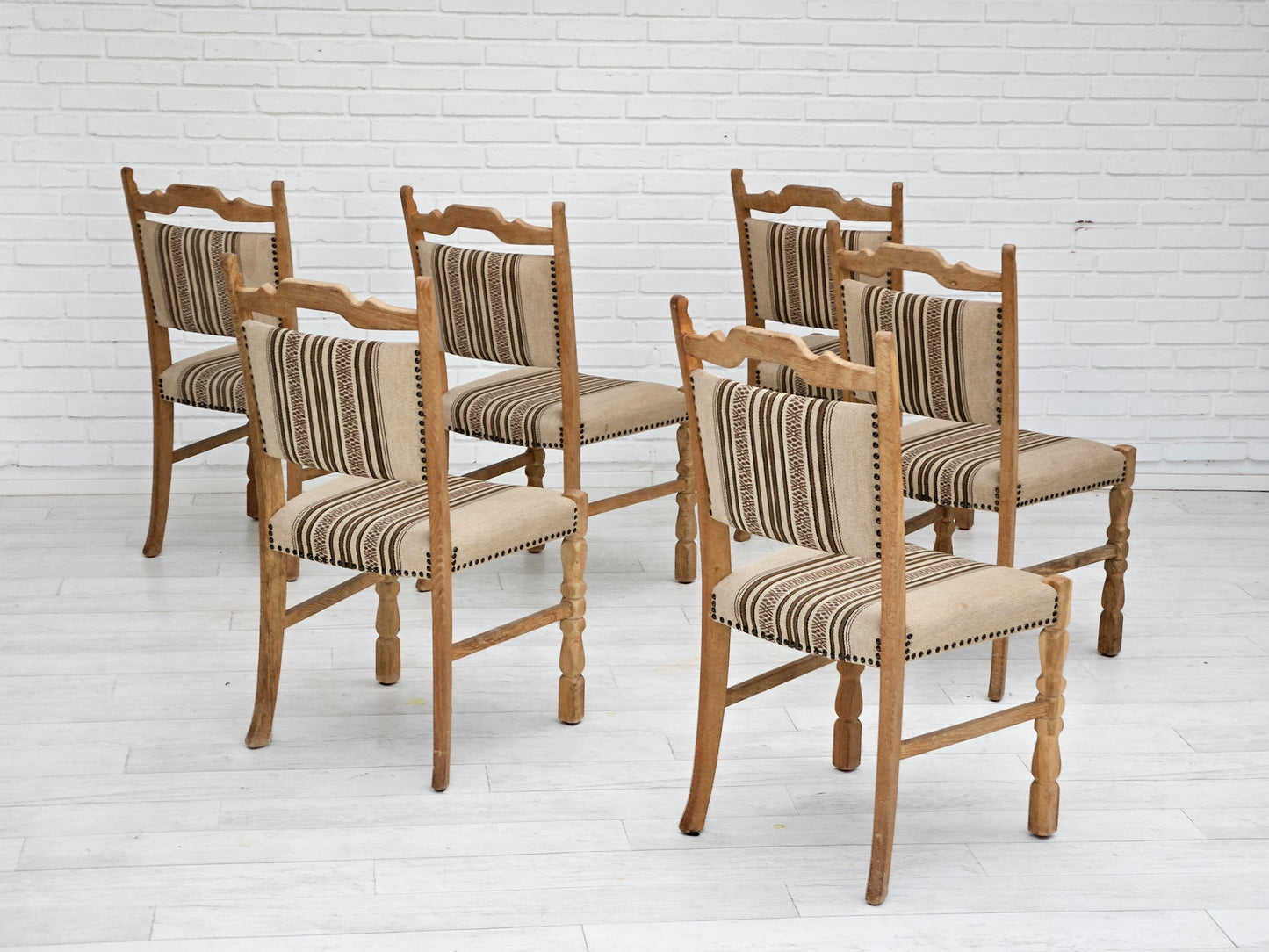 1970s, set 6 pcs of Danish dinning chairs, original good condition, oak wood.