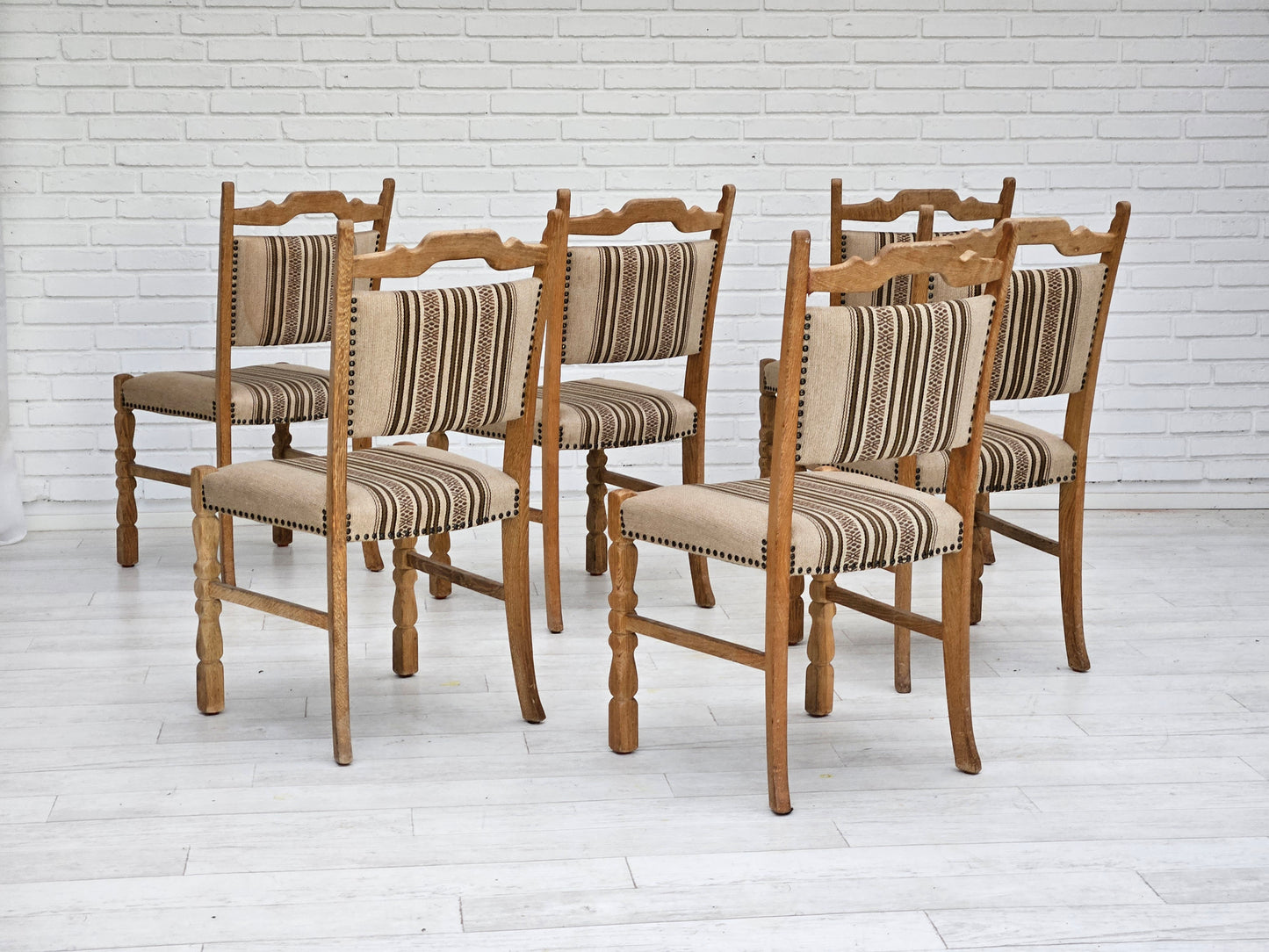 1970s, set 6 pcs of Danish dinning chairs, original good condition, oak wood.