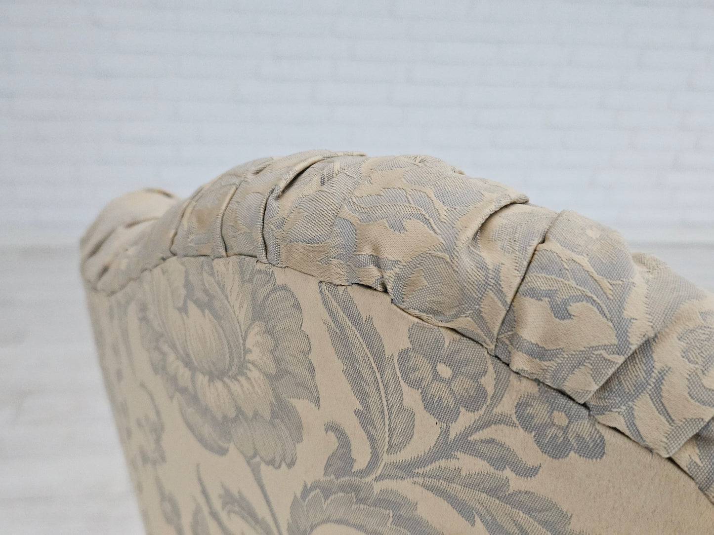 1950s, Danish armchair, reupholstered, creamy/white floral fabric.