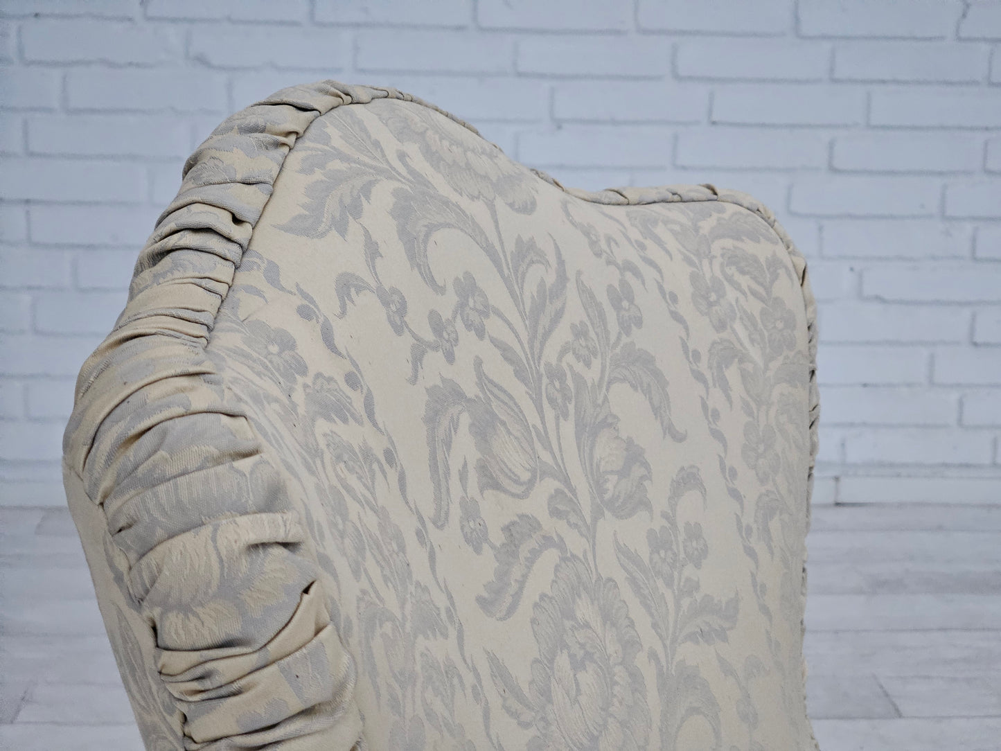 1950s, Danish armchair, reupholstered, creamy/white floral fabric.