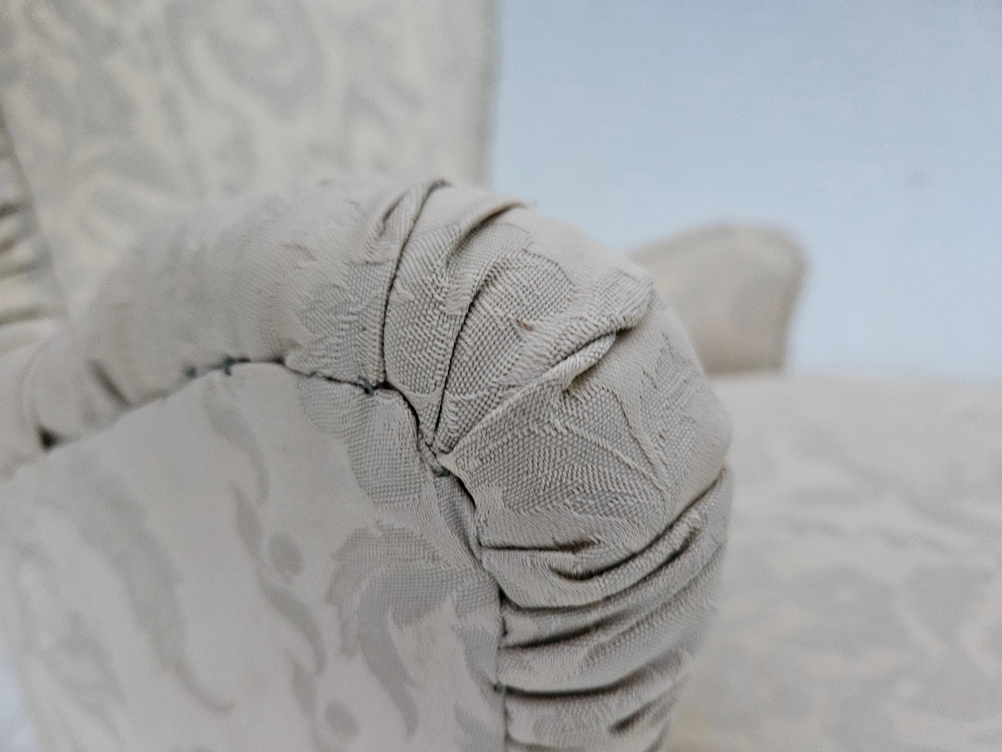 1950s, Danish armchair, reupholstered, creamy/white floral fabric.