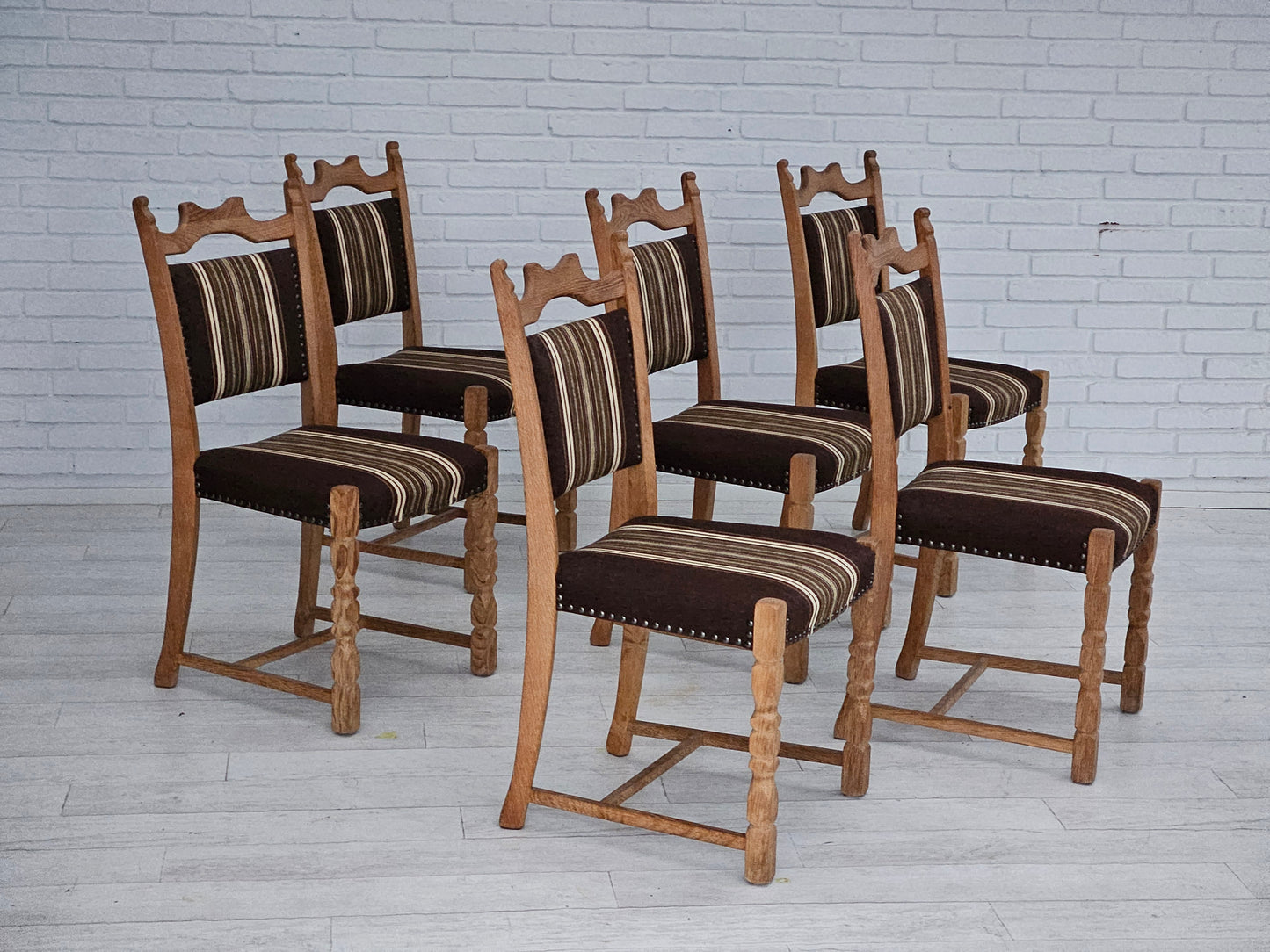 1970s, set 6 pcs of Danish dinning chairs, original very good condition, oak wood.