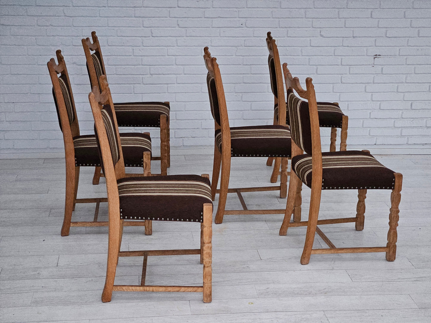 1970s, set 6 pcs of Danish dinning chairs, original very good condition, oak wood.