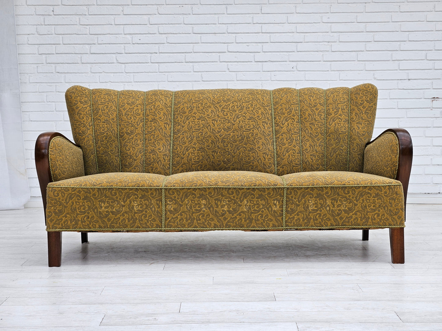 1950-60s, Danish 3-seater sofa, original condition, cotton/wool, beech wood.