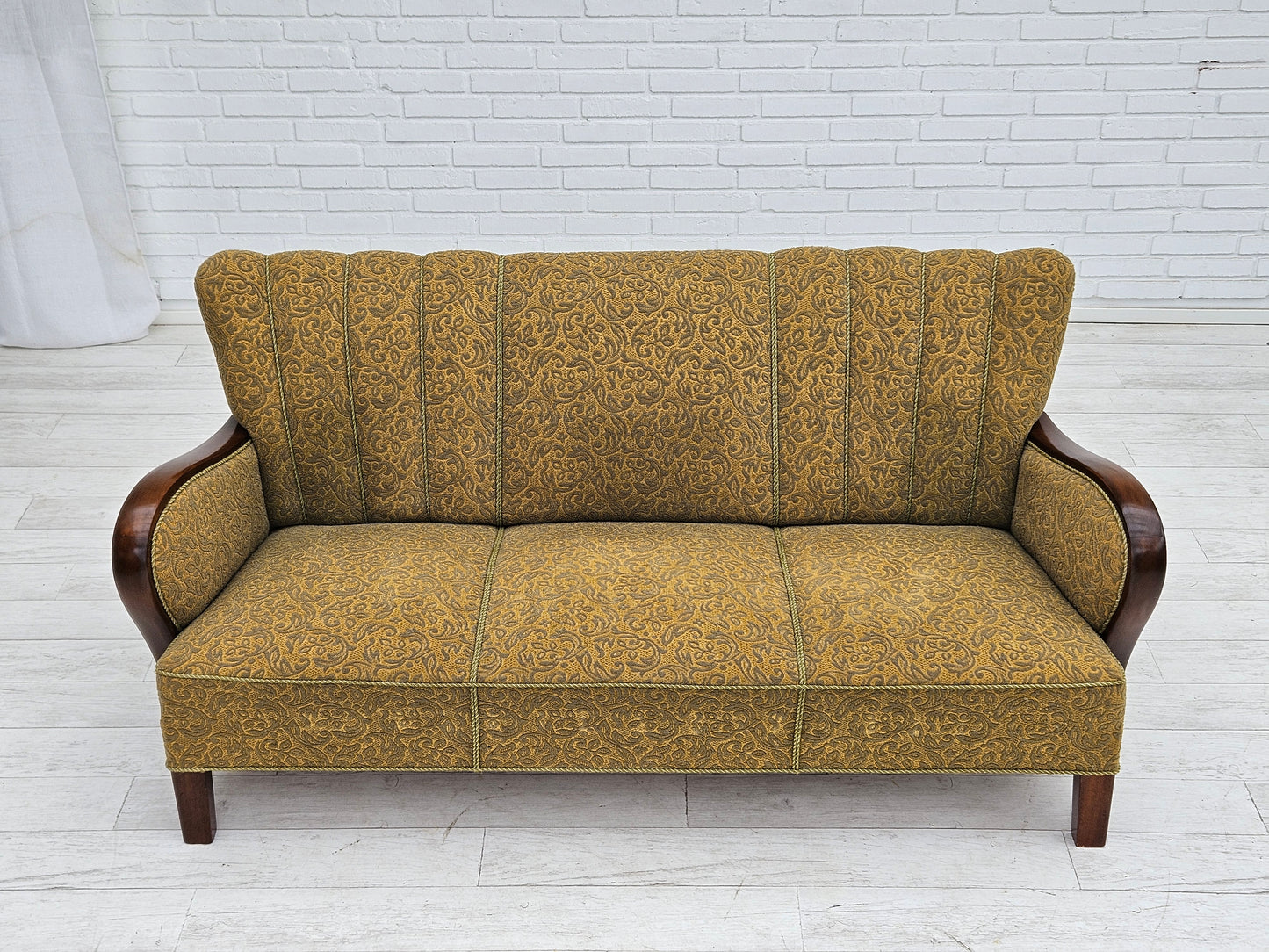 1950-60s, Danish 3-seater sofa, original condition, cotton/wool, beech wood.