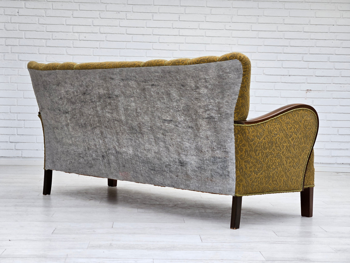 1950-60s, Danish 3-seater sofa, original condition, cotton/wool, beech wood.