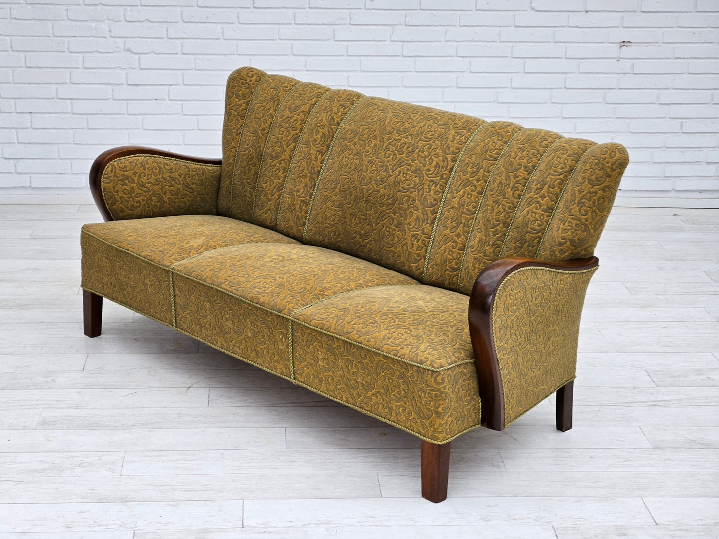 1950-60s, Danish 3-seater sofa, original condition, cotton/wool, beech wood.