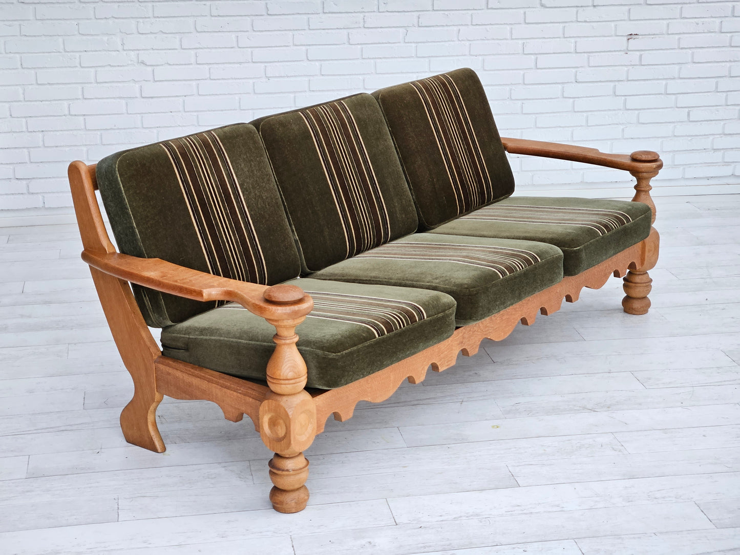 1970s, Danish 3 seater sofa, original very good condition, velour, oak wood.