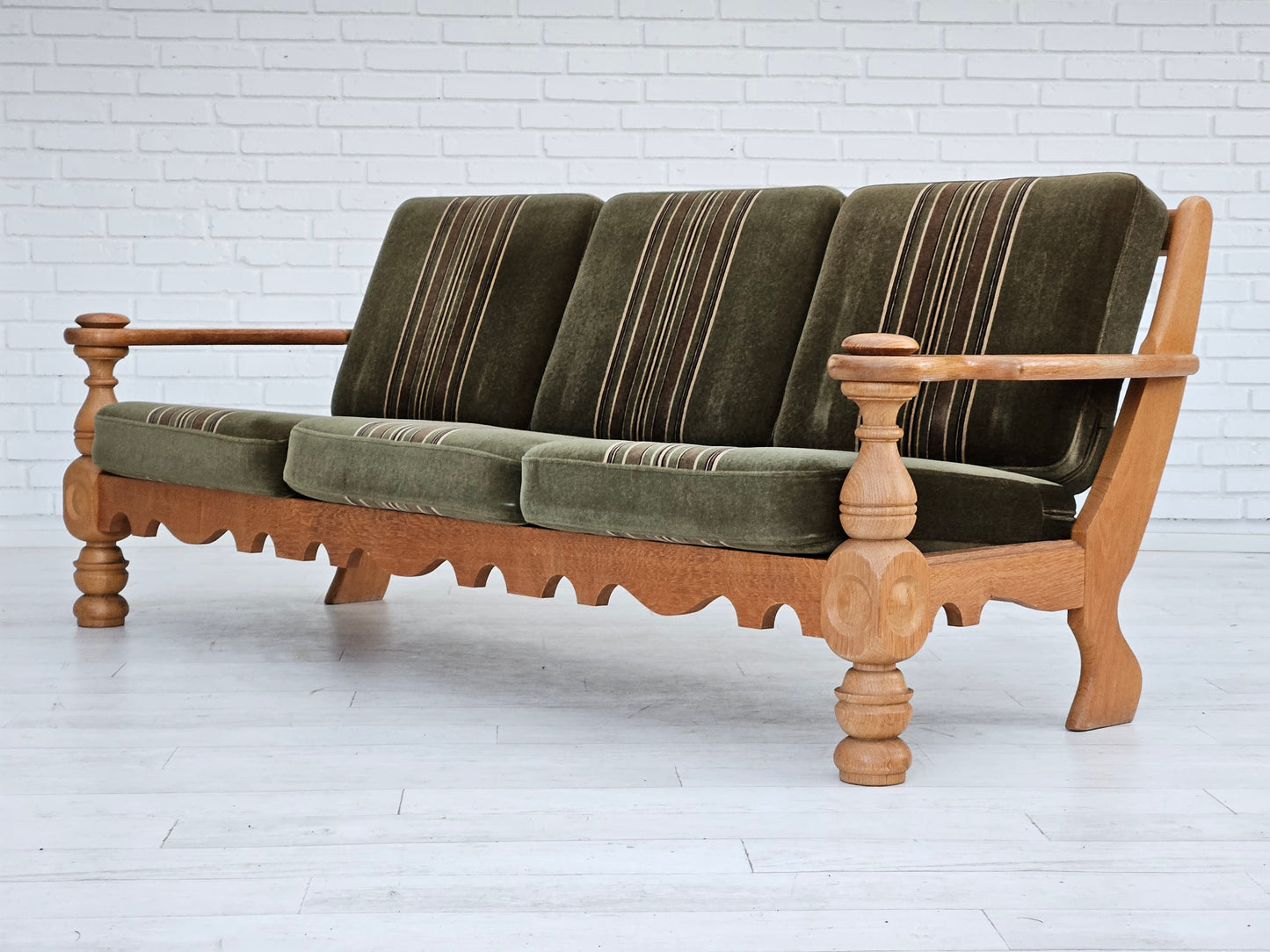 1970s, Danish 3 seater sofa, original very good condition, velour, oak wood.