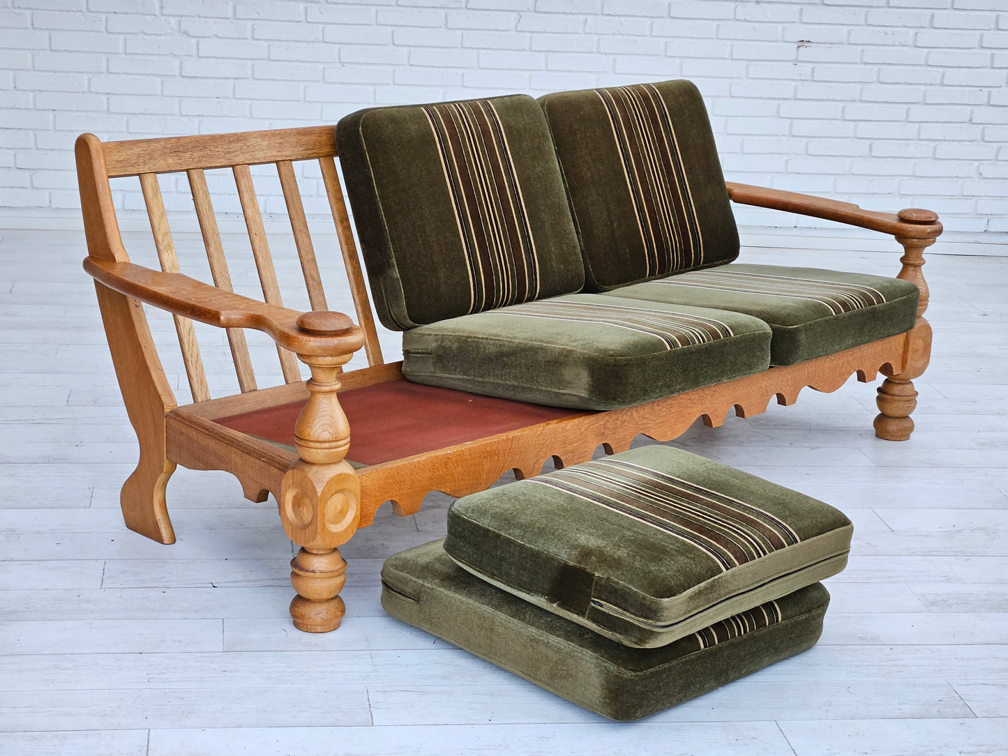 1970s, Danish 3 seater sofa, original very good condition, velour, oak wood.