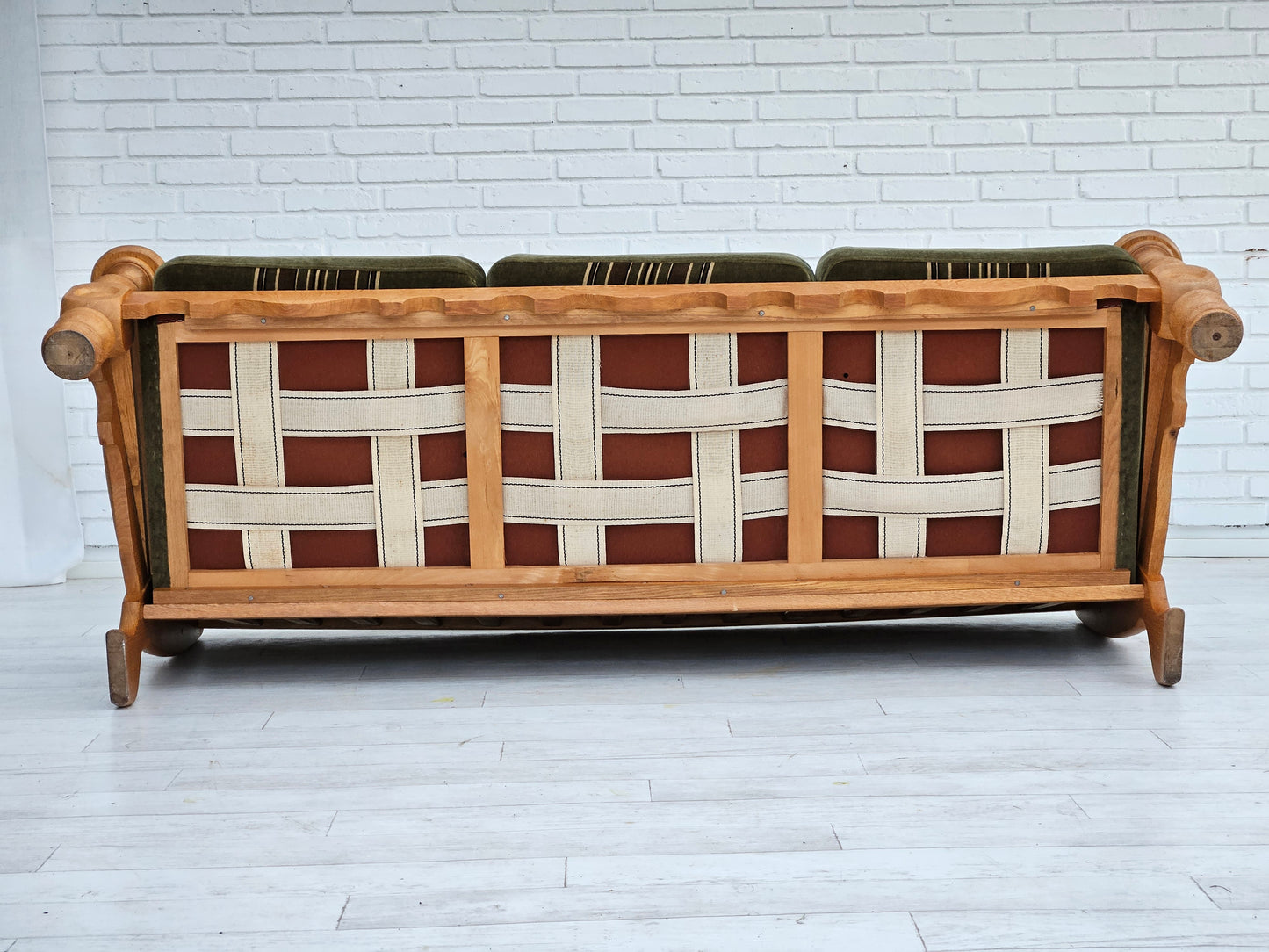 1970s, Danish 3 seater sofa, original very good condition, velour, oak wood.