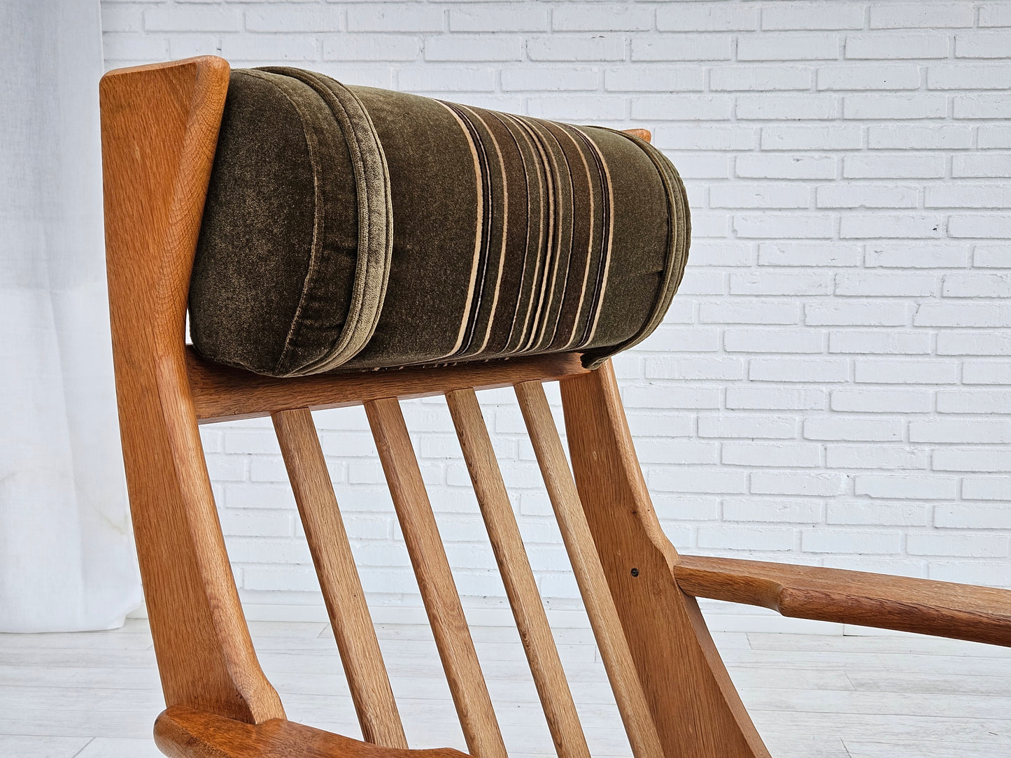 1970s, Danish highback armchair, original condition, velour, solid oak wood.