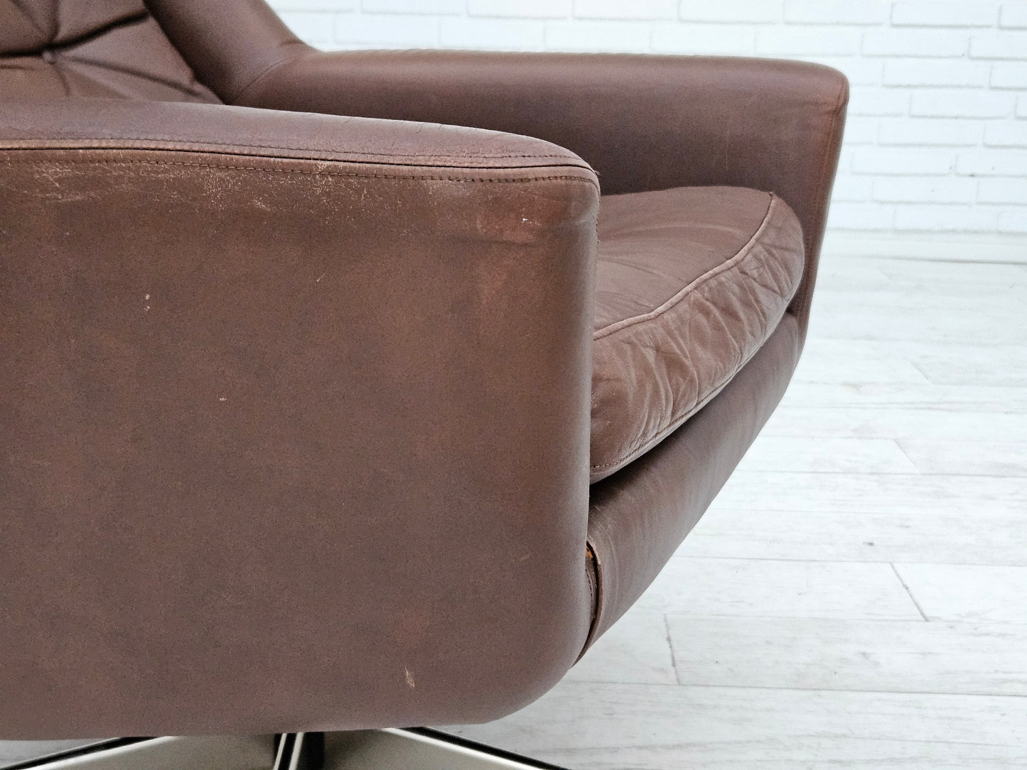 1970s, Danish swivel chair with footstool, original good condition, leather.