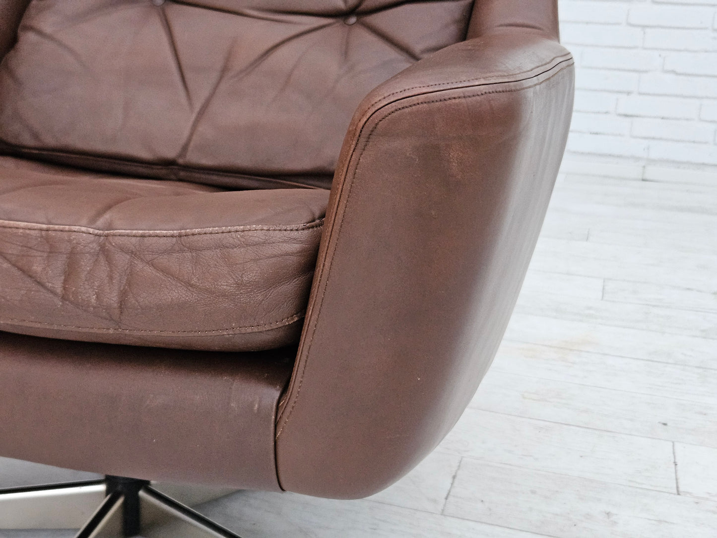 1970s, Danish swivel chair with footstool, original good condition, leather.