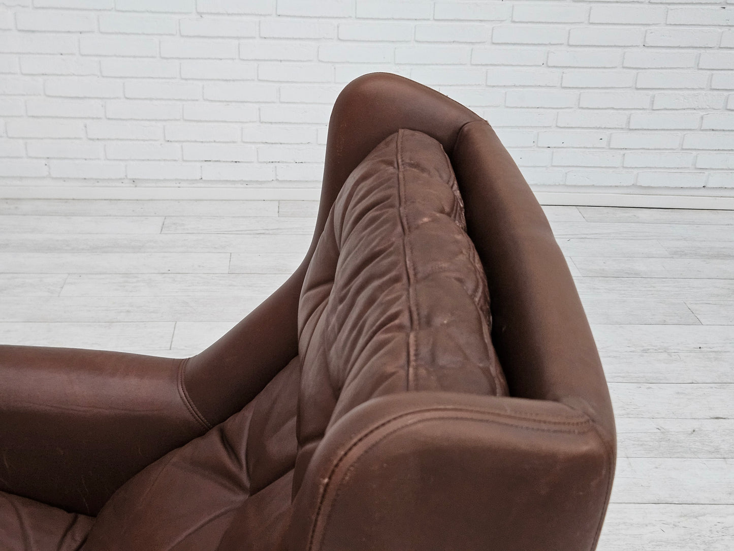 1970s, Danish swivel chair with footstool, original good condition, leather.