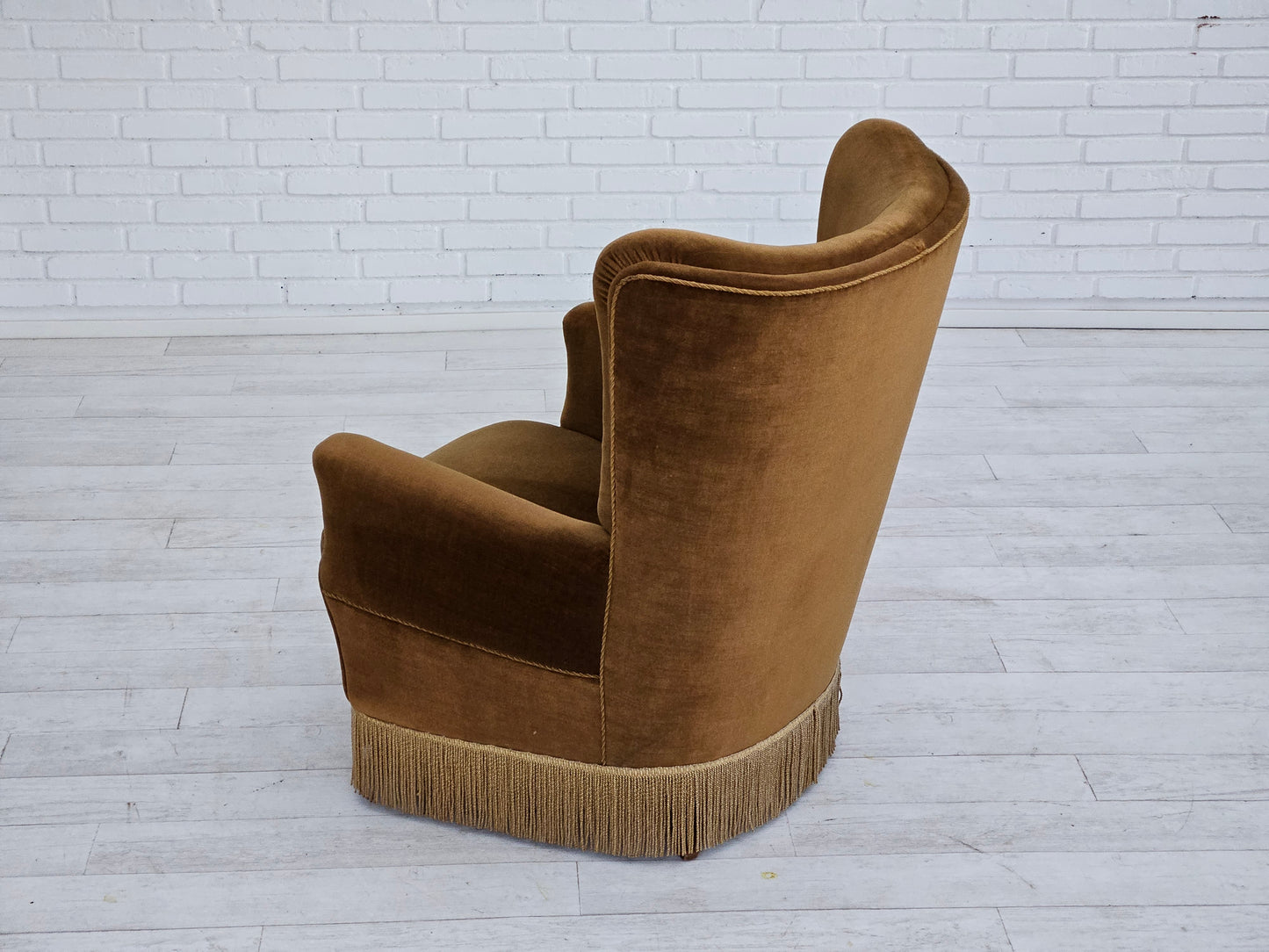 1960s, Danish highback relax chair, original upholstery, green velour.