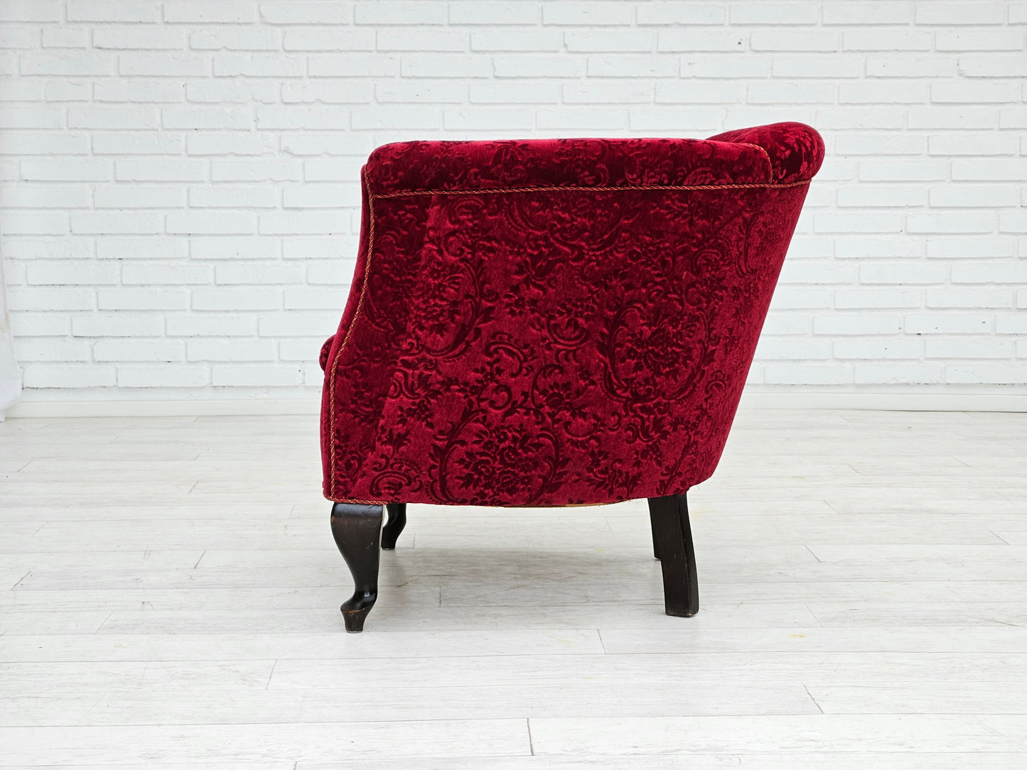 1950s, Danish vintage chair, red cotton/wool fabric, beech wood.