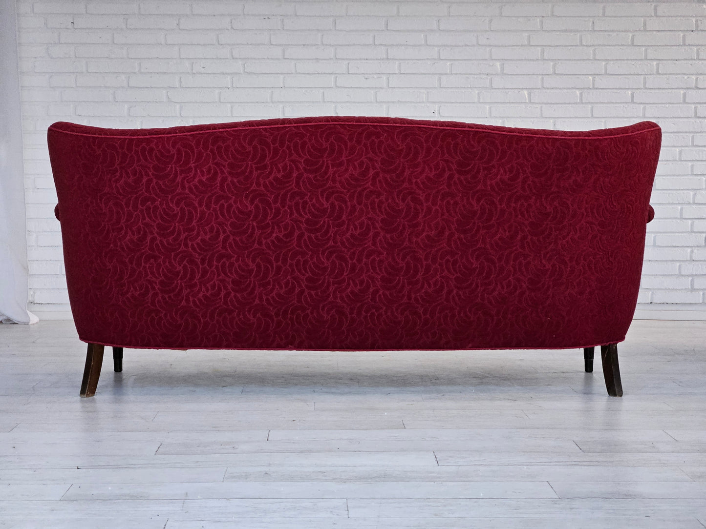 1950-60s, Danish 3-seater sofa, original condition, red cotton/wool, beech wood.