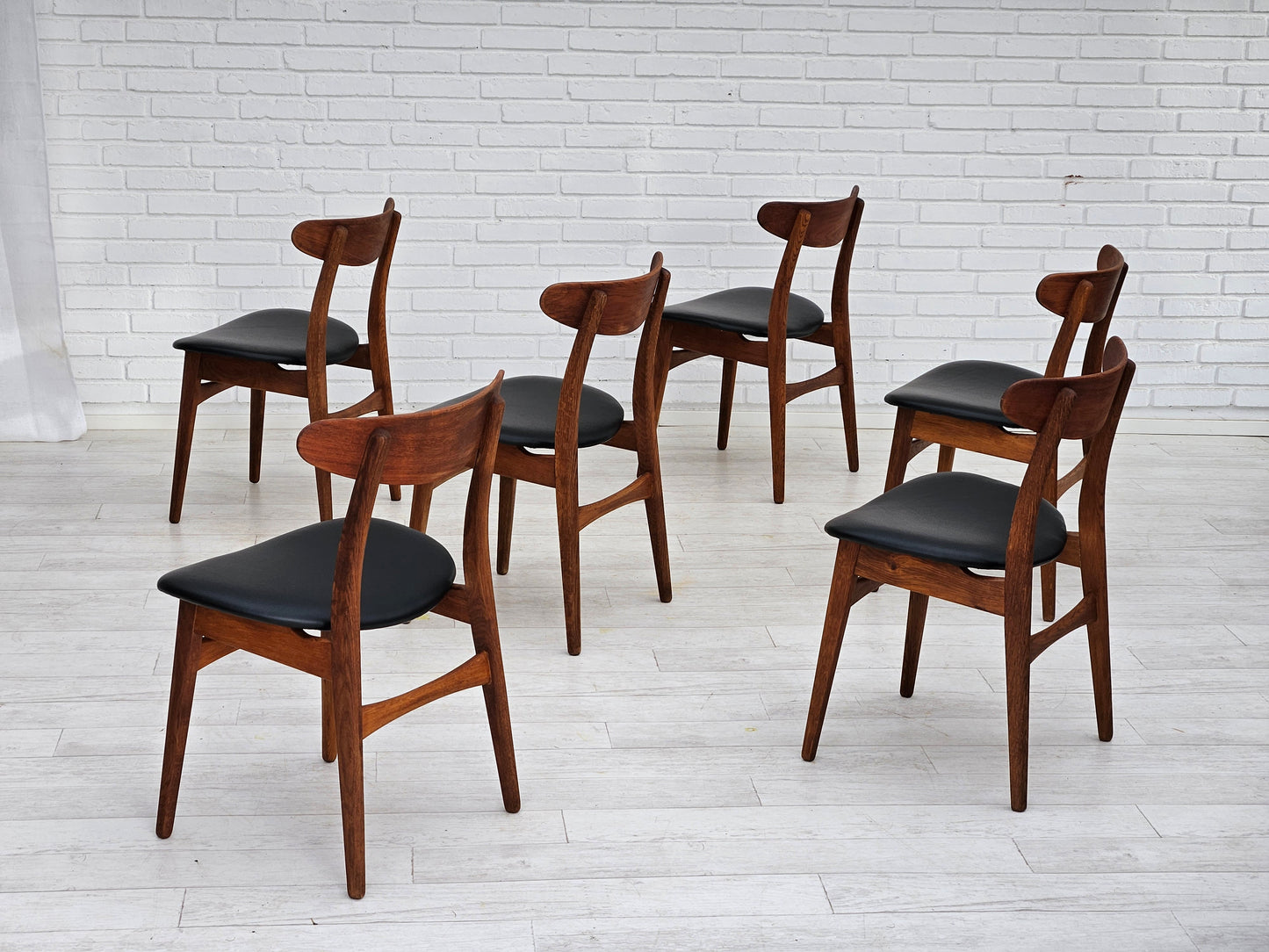 1960s, Danish design by H.J.Wegner, set of 6 dining chairs model nr.30, reupholstered.