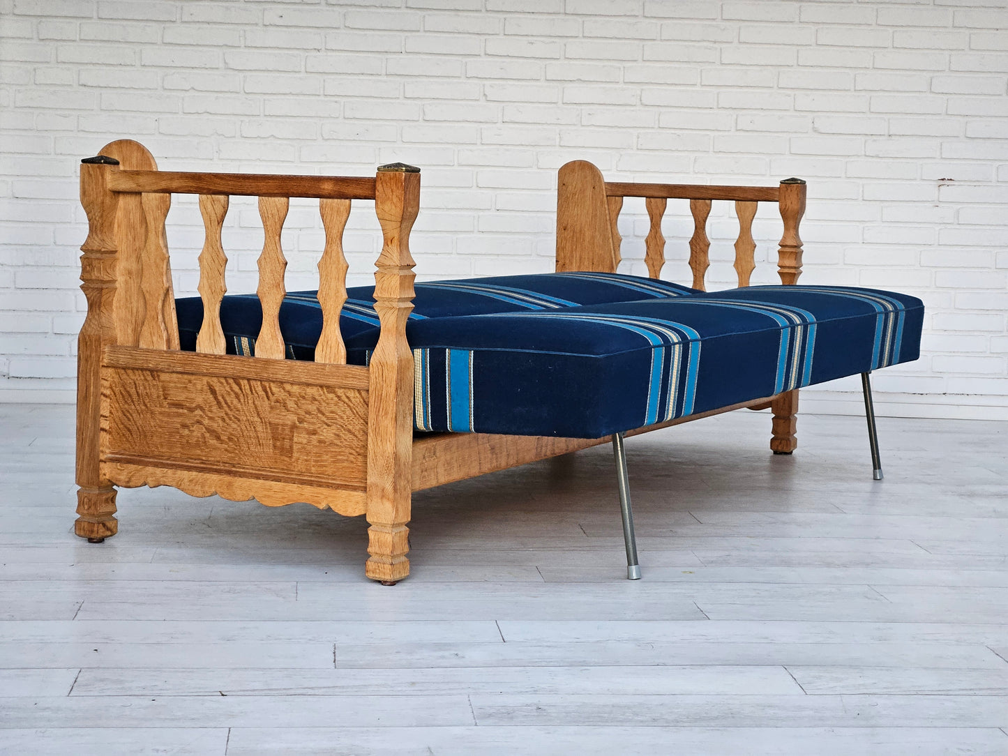 1970s, Danish sleeping foldable sofa, oak wood, original very good condition.