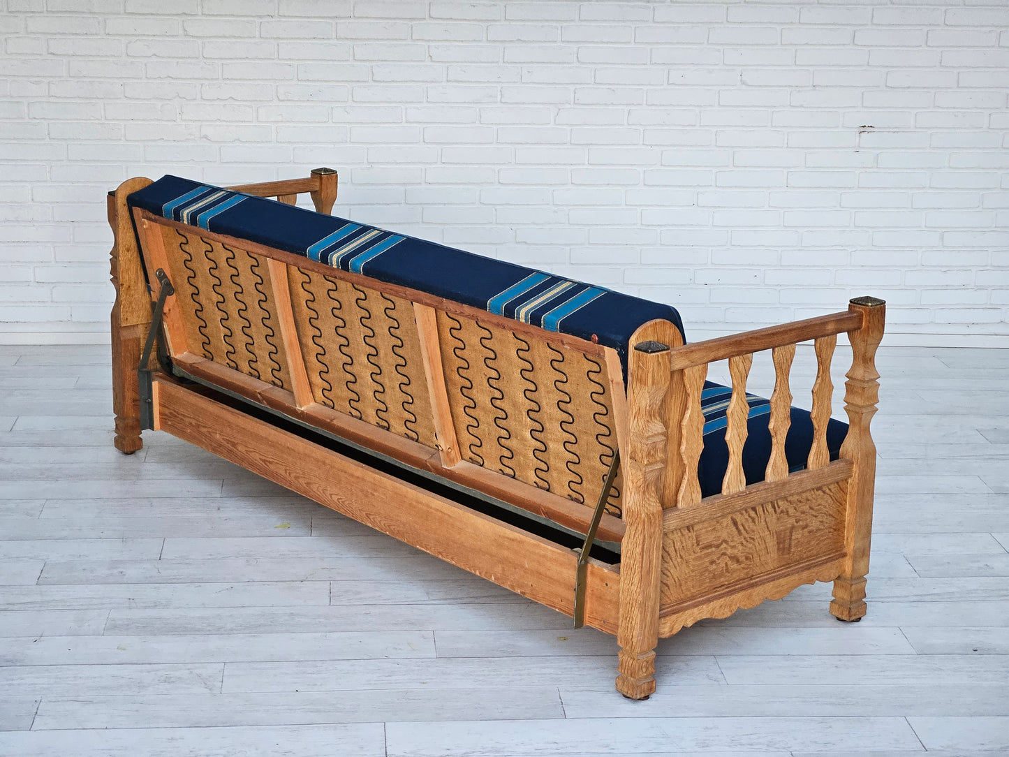 1970s, Danish sleeping foldable sofa, oak wood, original very good condition.