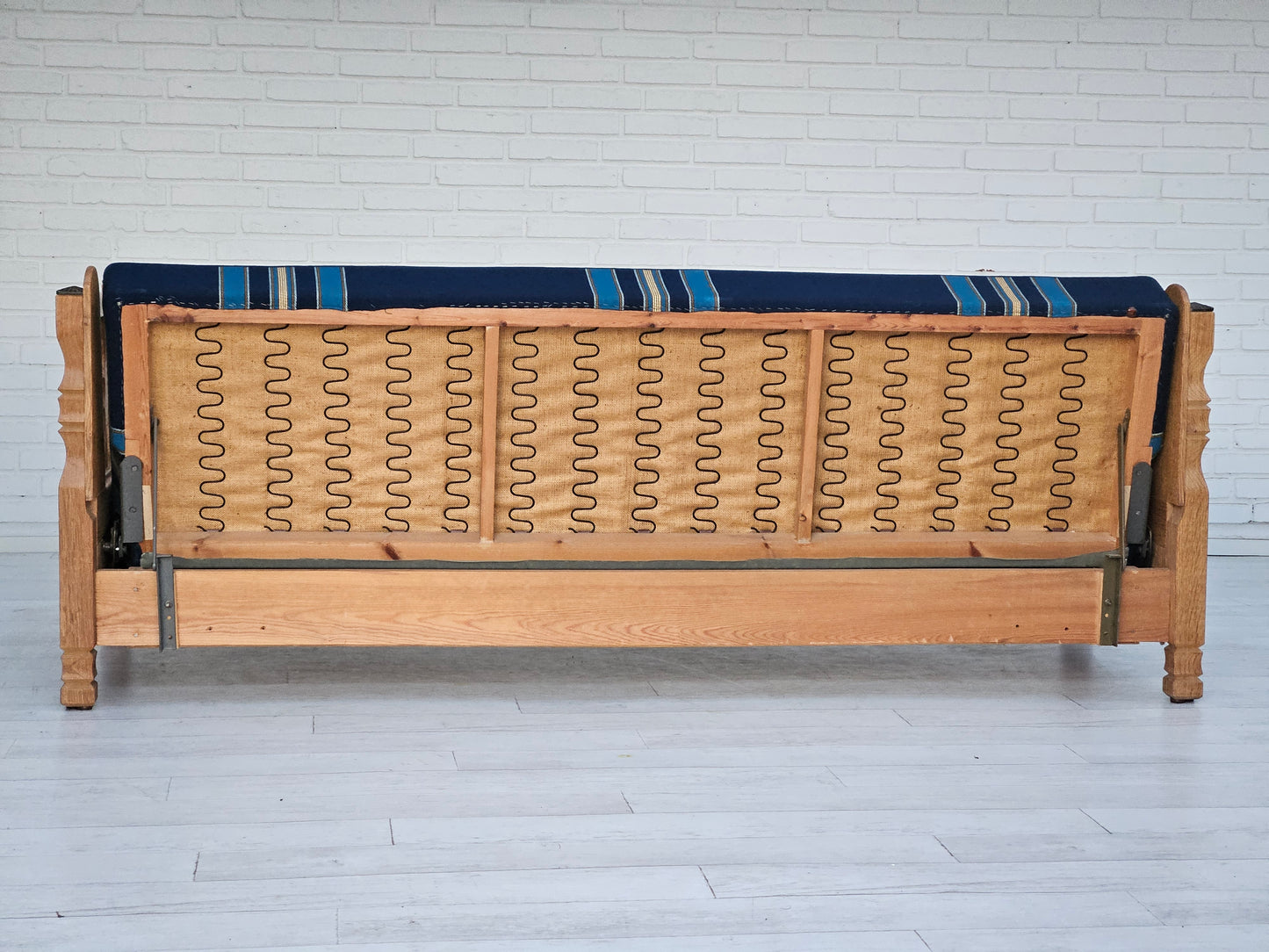 1970s, Danish sleeping foldable sofa, oak wood, original very good condition.