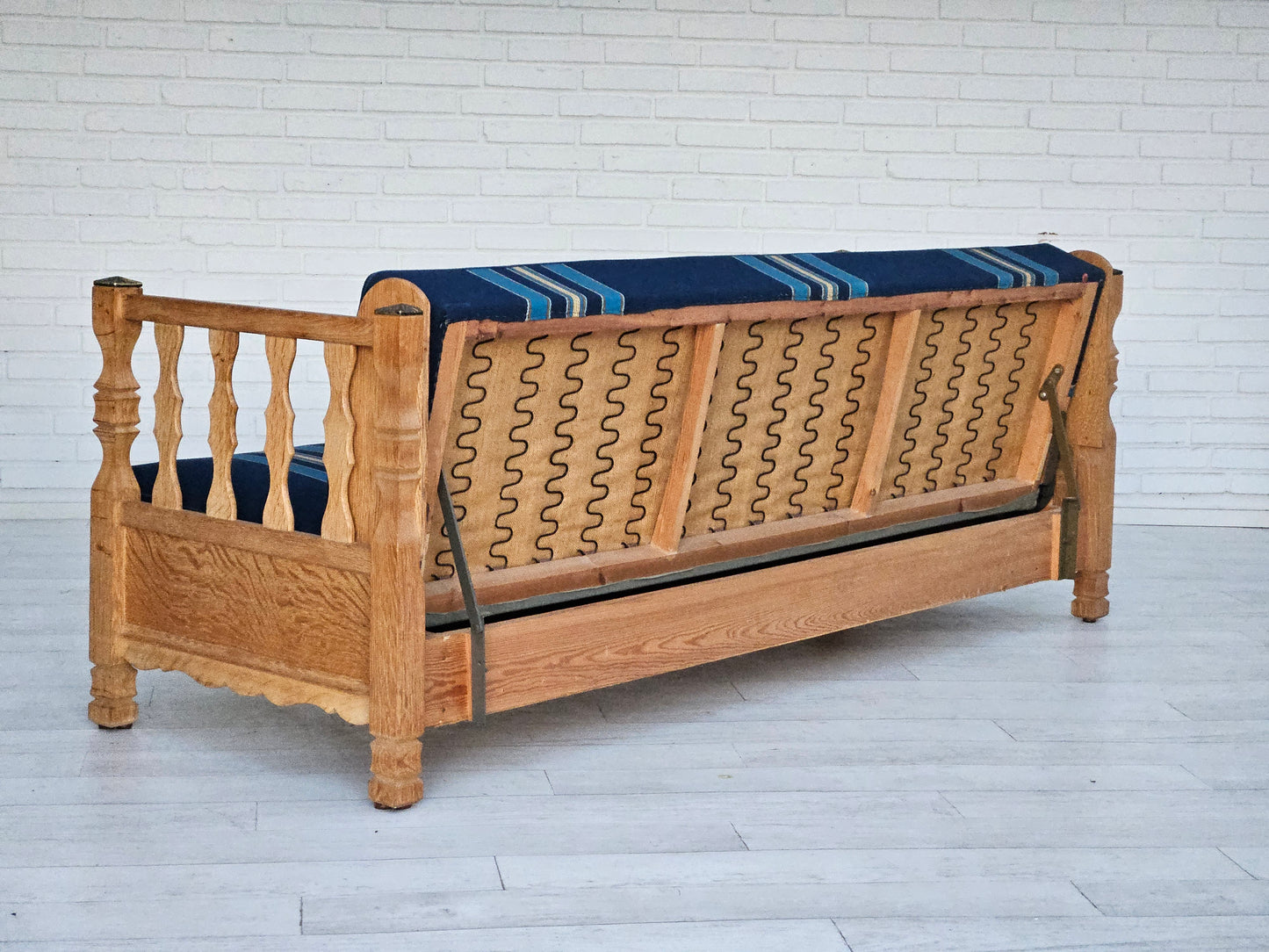 1970s, Danish sleeping foldable sofa, oak wood, original very good condition.