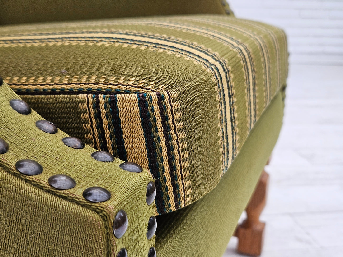 1970s, Danish highback armchair, wool, oak, original very good condition.