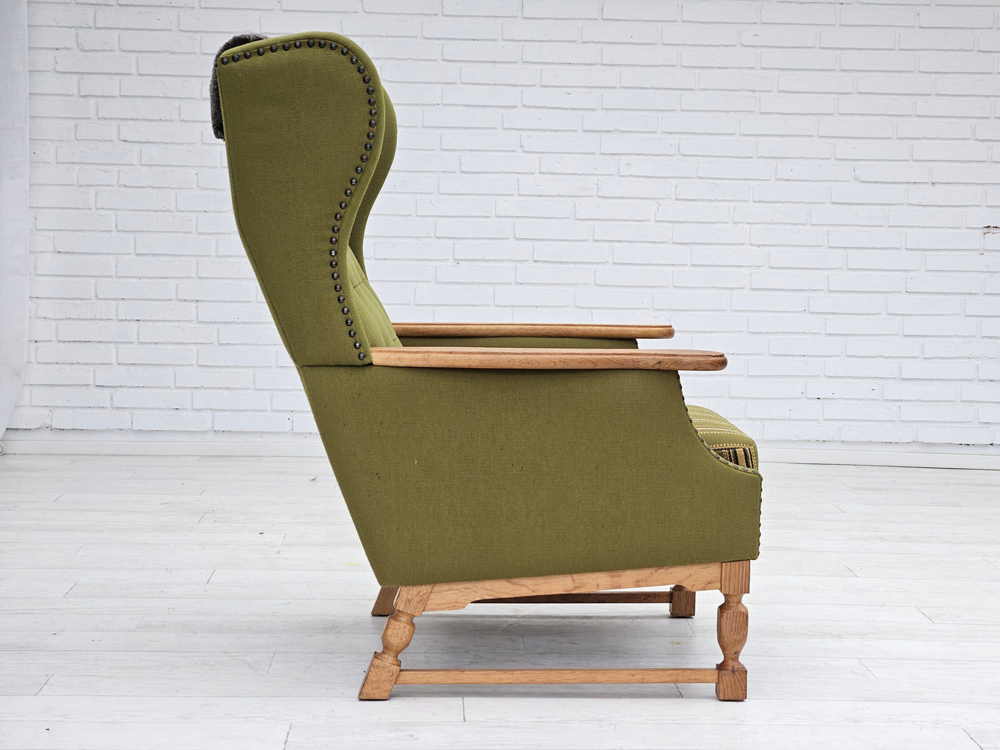 1970s, Danish highback armchair, wool, oak, original very good condition.