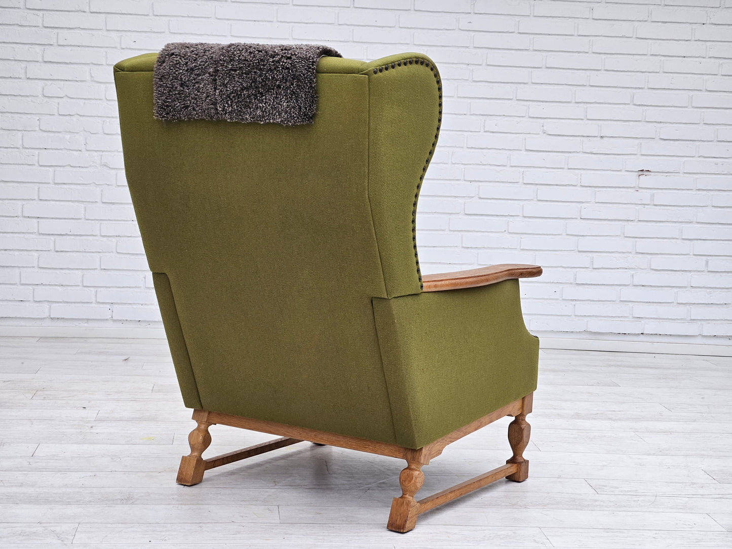 1970s, Danish highback armchair, wool, oak, original very good condition.