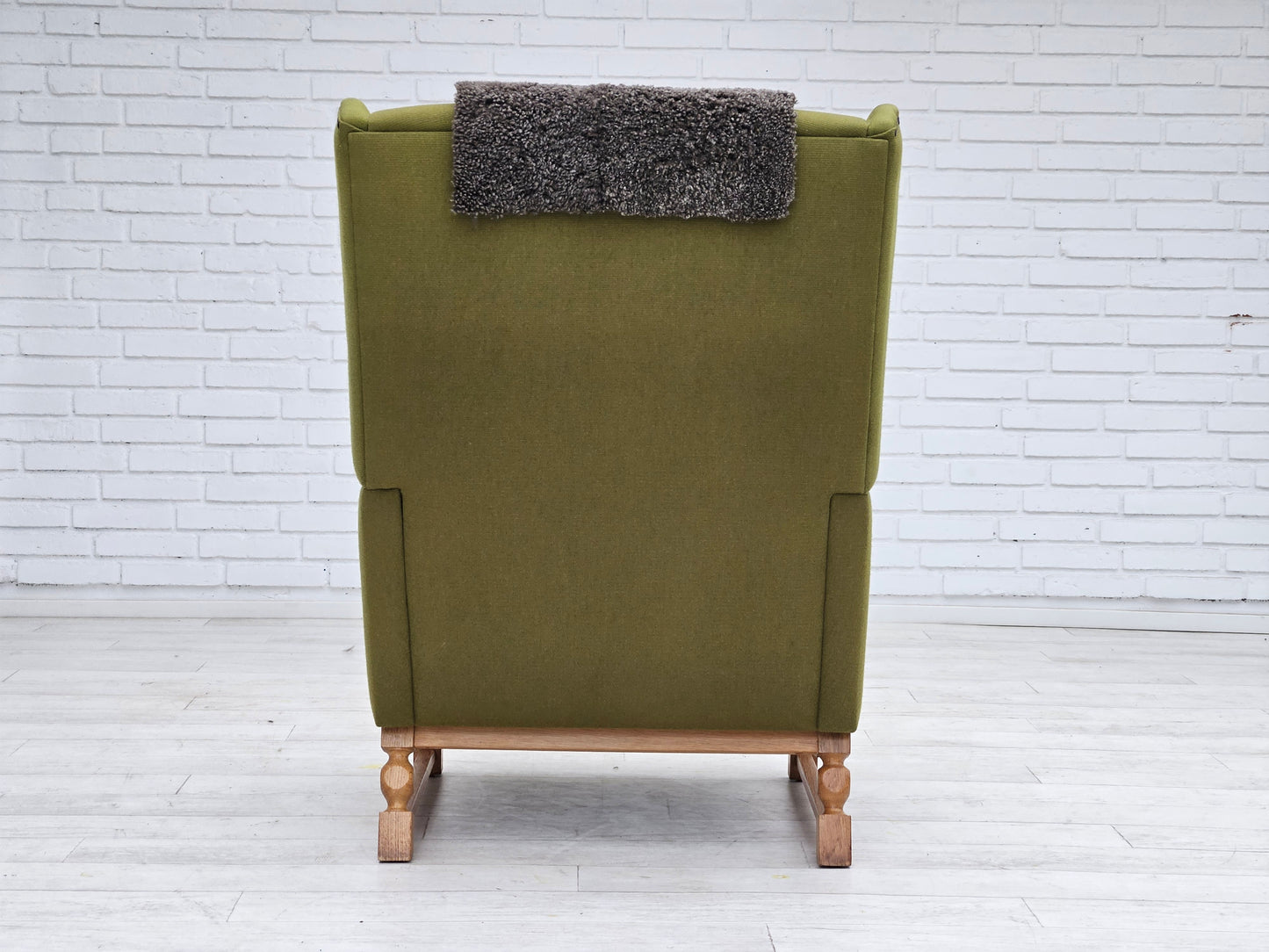 1970s, Danish highback armchair, wool, oak, original very good condition.