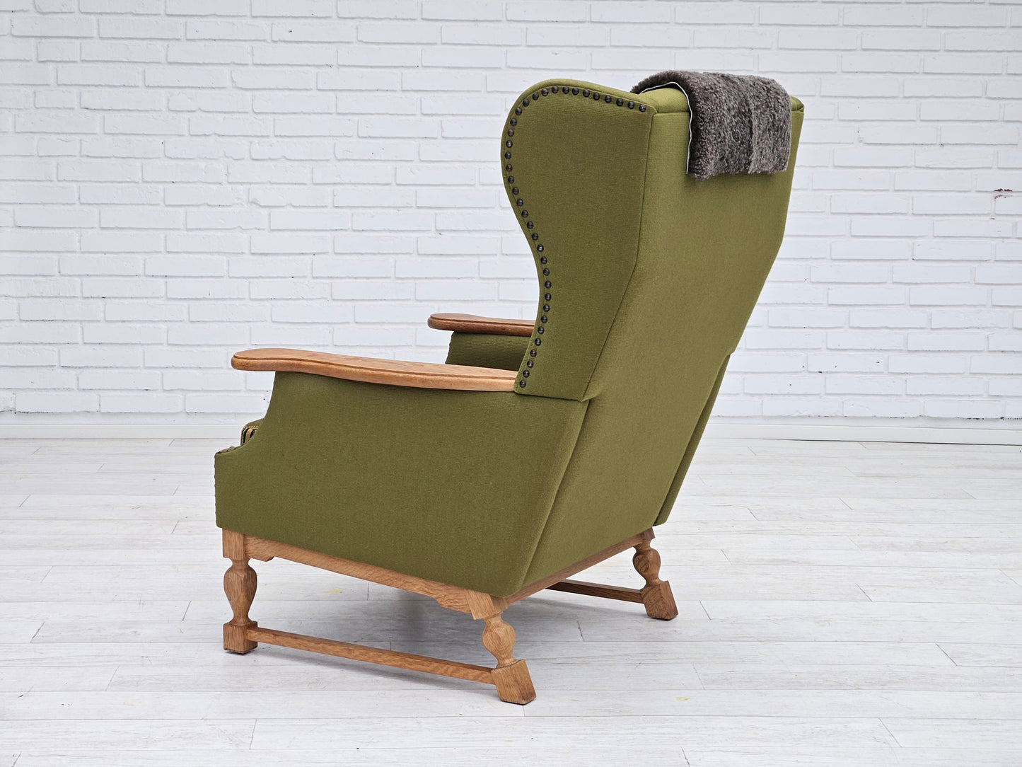 1970s, Danish highback armchair, wool, oak, original very good condition.