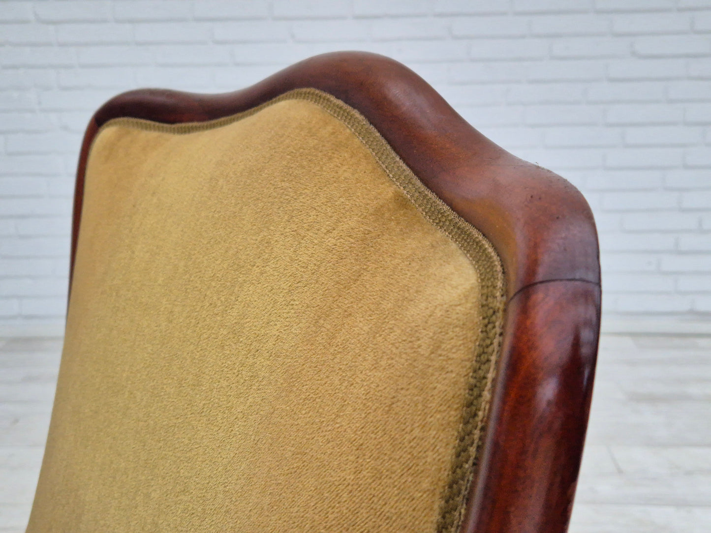 1950s, Danish highback armchair, original upholstery, green velour.