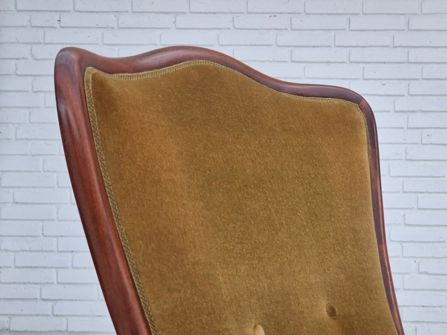 1950s, Danish highback armchair, original upholstery, green velour.