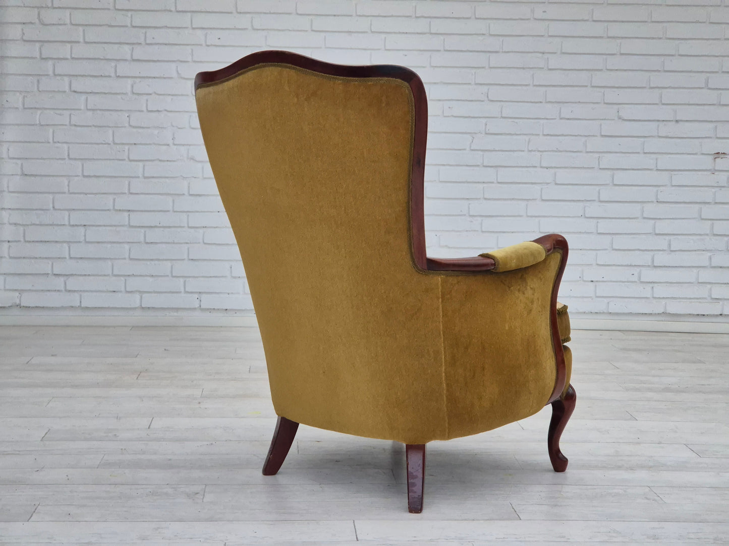 1950s, Danish highback armchair, original upholstery, green velour.