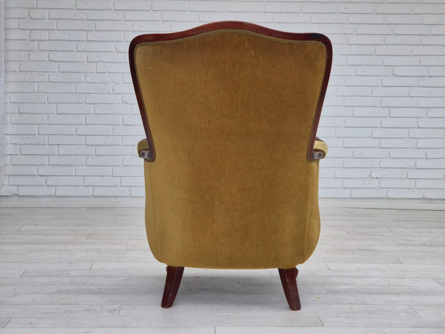 1950s, Danish highback armchair, original upholstery, green velour.