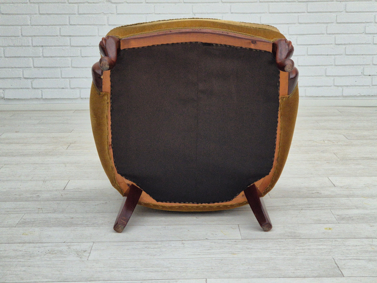 1950s, Danish highback armchair, original upholstery, green velour.