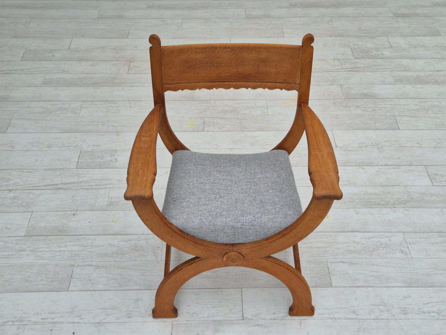 1960s, Danish armchair in solid oak wood, reupholstered, KVADRAT furniture wool.