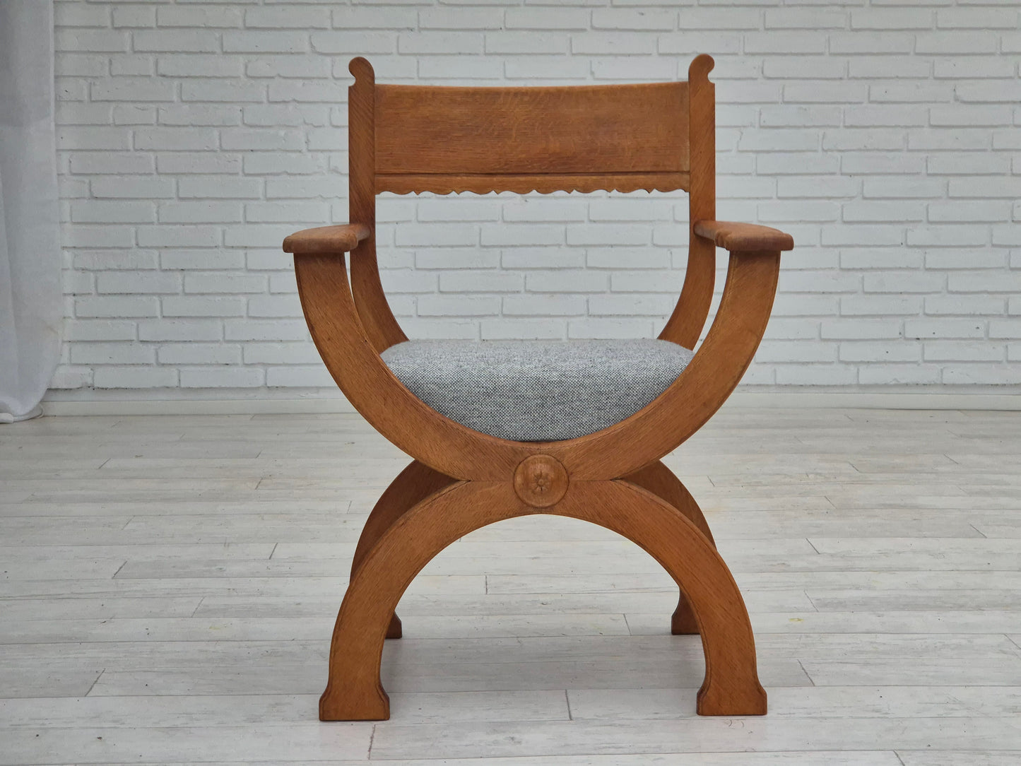 1960s, Danish armchair in solid oak wood, reupholstered, KVADRAT furniture wool.