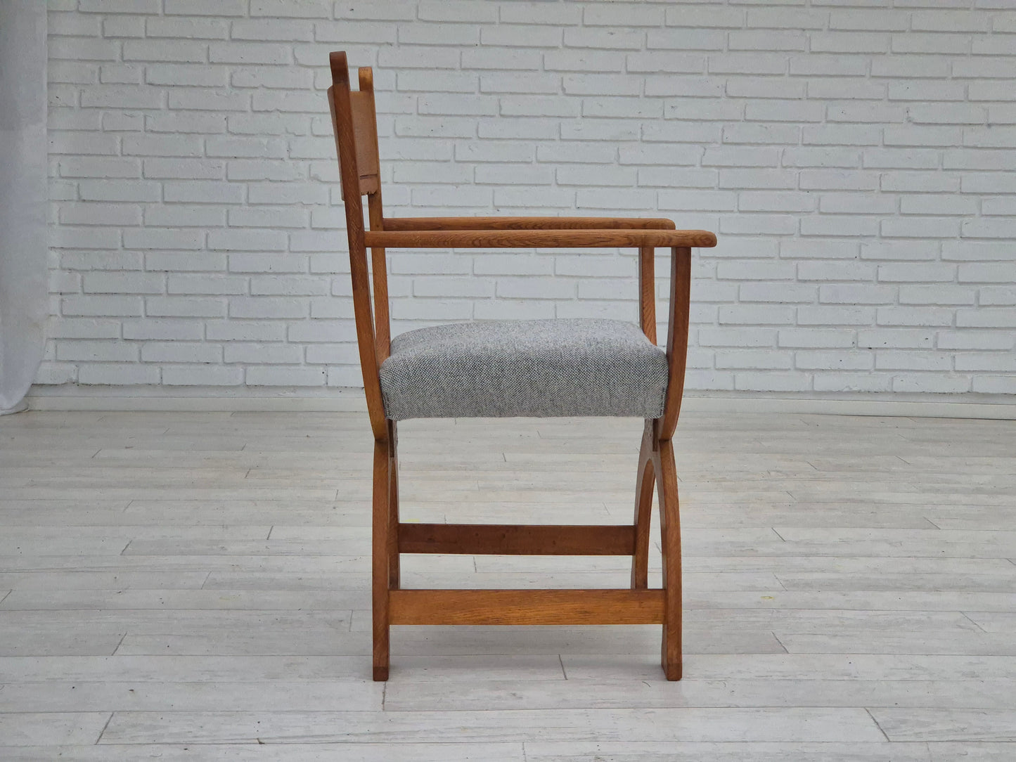 1960s, Danish armchair in solid oak wood, reupholstered, KVADRAT furniture wool.