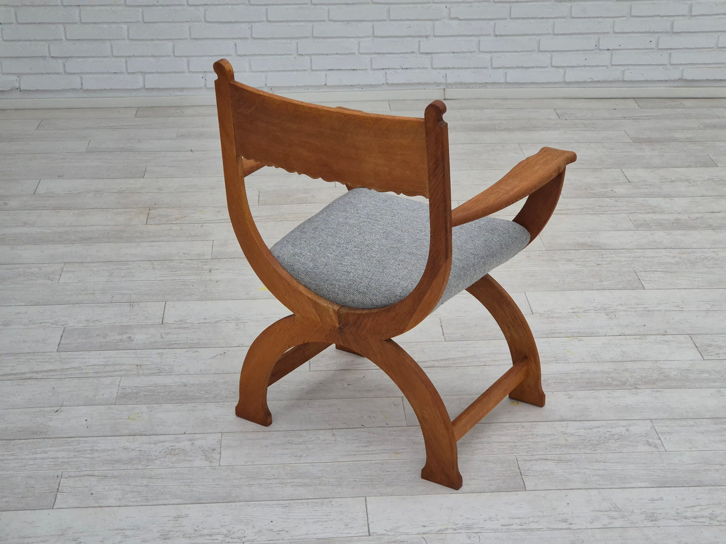 1960s, Danish armchair in solid oak wood, reupholstered, KVADRAT furniture wool.