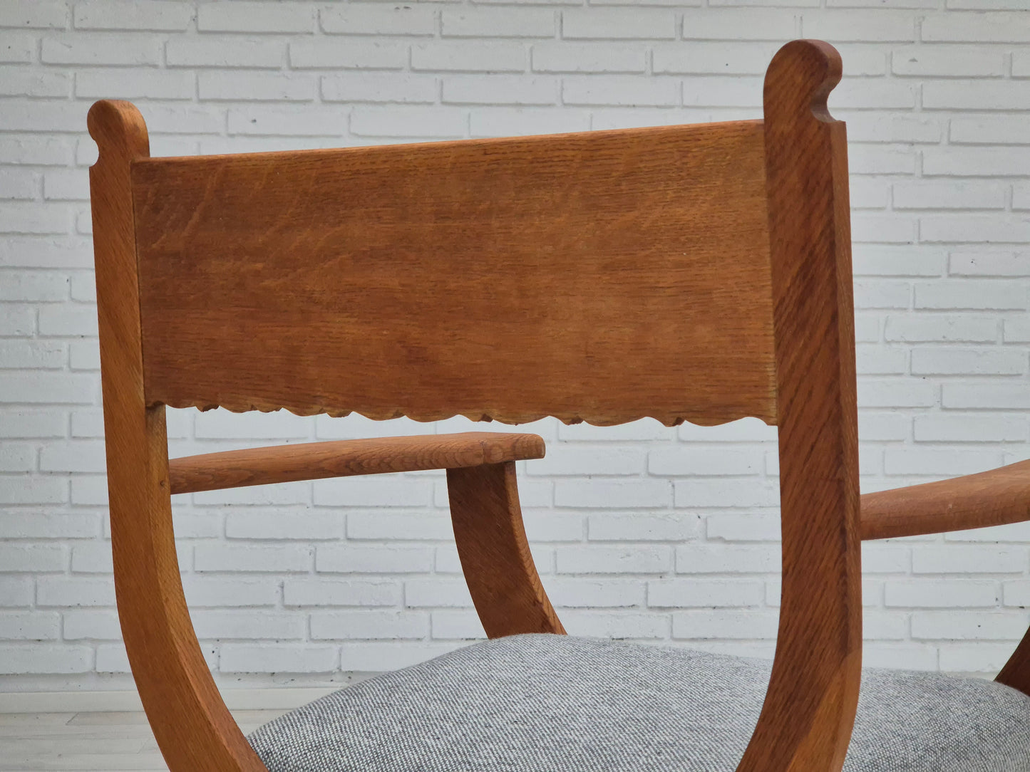 1960s, Danish armchair in solid oak wood, reupholstered, KVADRAT furniture wool.