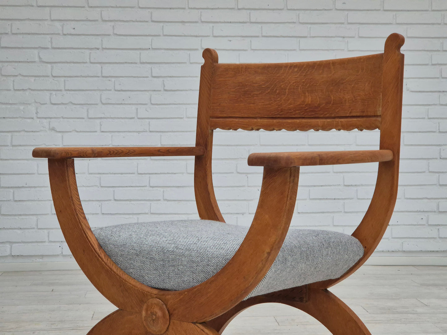 1960s, Danish armchair in solid oak wood, reupholstered, KVADRAT furniture wool.