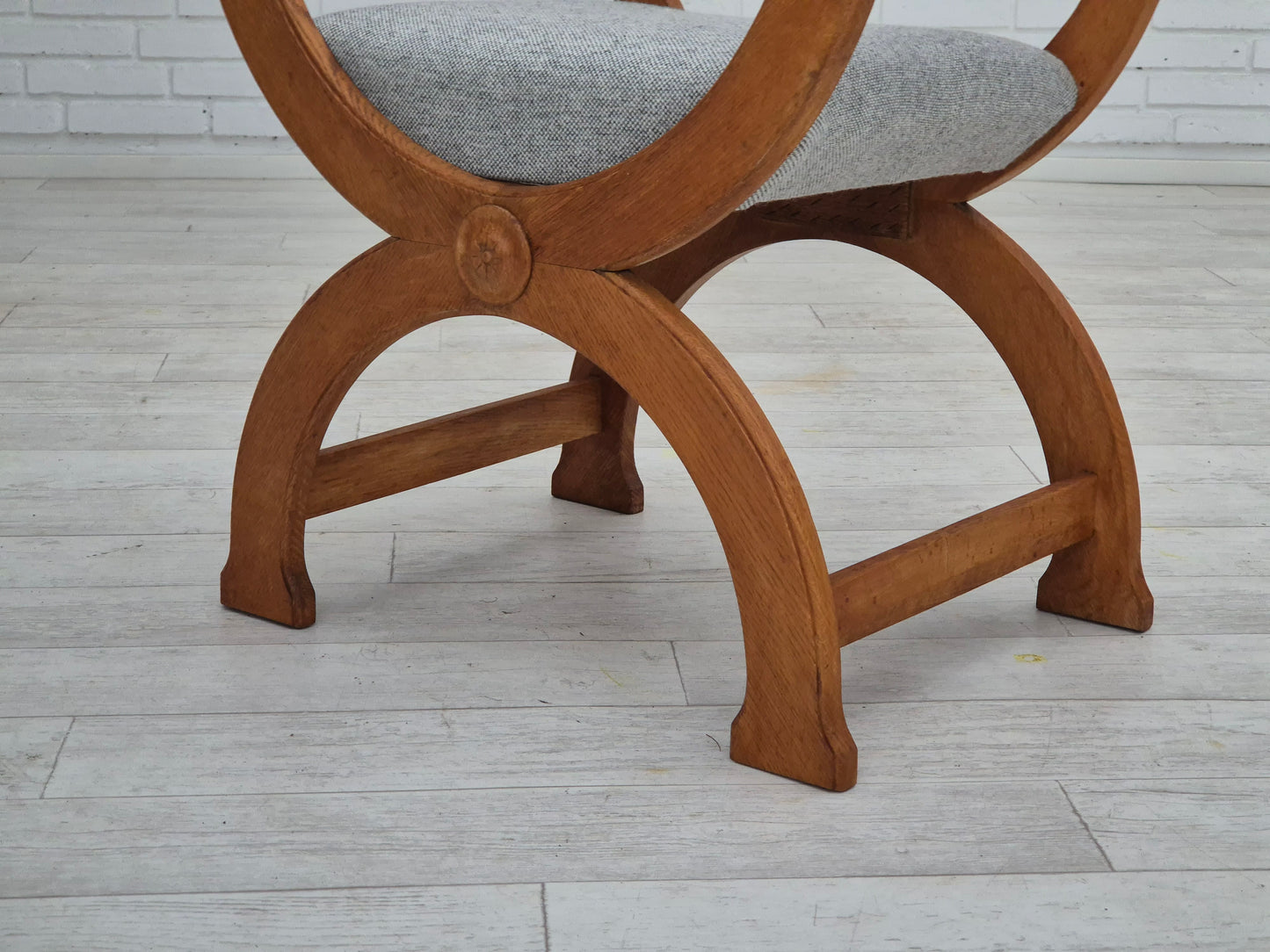 1960s, Danish armchair in solid oak wood, reupholstered, KVADRAT furniture wool.